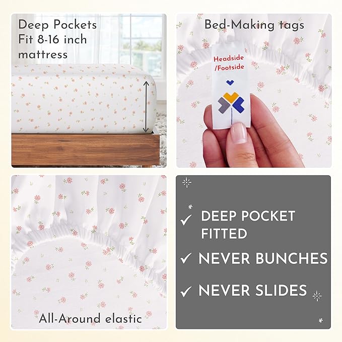 California Design Den Floral Print King Size Sheets Set - Luxury 400 Thread Count Sateen, Natural 100% Cotton Sheets King Size, Deep Pockets, Cooling and Durable Bedding Set - Soft Floral