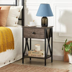 VECELO Nightstands Set of 2, Modern Bedside End Tables, Night Stands with Drawer and Storage Shelf for Living Room Bedroom, Industrial Metal Frame