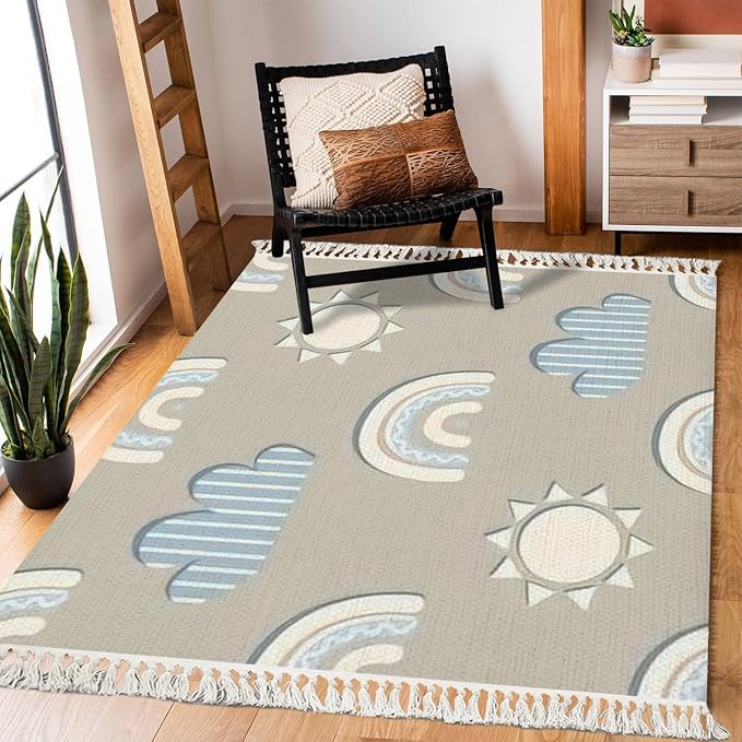 Boho Rug Childish Cute Scandinavian Rainbows Clouds Scandinavian Chic Area Rug Washable Hallway Runner Rug Mat Minimalist Home Decor for Living Room Bedroom Nursery Playroom Classroom