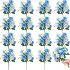 Zeyune 16 Bunches 12 Inch Artificial Mini Rose Bouquet 160 Heads Bridal Flower Bouquets Fake Silk Rose Bulk for Wedding Bridal Shower Christmas Home Office Garden Decoration(White and Blue)