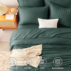CozyLux King Size Comforter Set Forest Green Seersucker 7 Pieces Bed in a Bag King Comforter Set with Sheets, Luxury Bedding Set with Down Alternative Comforter, Sheets, Pillowcases & Shams All Season