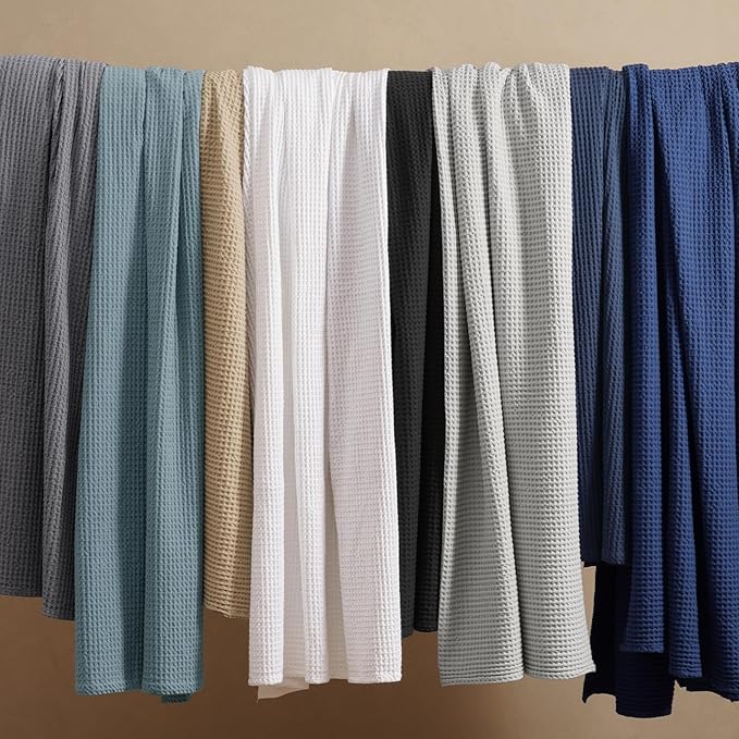 PHF 100% Cotton Waffle Weave Blanket Queen Size for Bed,Snag Proof Lightweight Breathable Moisture-wicking Throw for Couch,Great for Layering in Cold Weather,Machine Washable,Home Decor Gift-Dark Navy