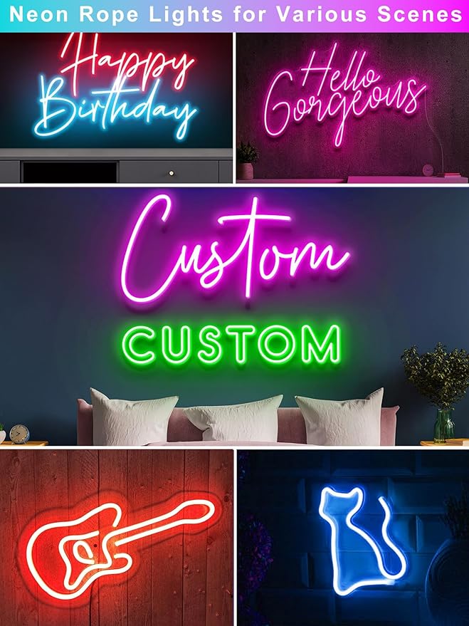 50ft LED Neon Rope Lights with App and Remote Control, IP65 Waterproof Neon Strip Lights for Outdoor Indoor, DIY Design Flexible Led Rope Lights for Bedroom, Living, Gaming, Party Decor