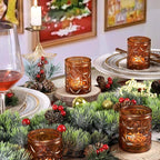 12 Pack Vintage Amber Votive Candle Holders, Glass Candle Holders for Wedding Table Centerpiece, Small Tealight Candle Holder for Home Decor, Tea Lights Candle Holder for Party, Boho Fall Decor