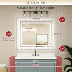 Keonjinn Lighted Bathroom Mirror, 40 x 32 Inch Bathroom LED Mirror with Lights, Frontlit Only, HD Tempered Glass, UL-Listed LED Driver, Anti-Fog, 6000K Dimmale, Easy Installation(Horizontal/Vertical)