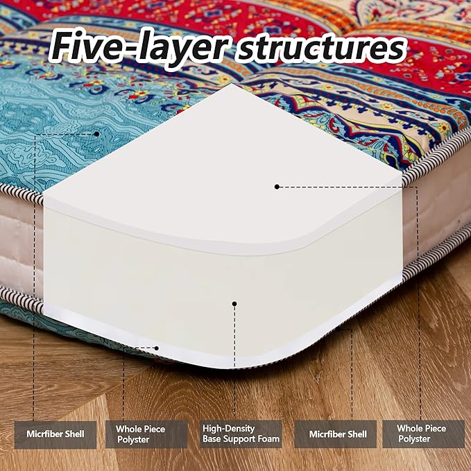 MAXYOYO Twin Size Futon Floor Mattress Shikibuton Sleeping Mats for Adults, Floor Futon with High-Density Foam, Portable Mattress for Living Room, Guest Room, Bohemian A