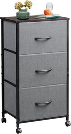 WLIVE Dresser with 3 Drawers, Fabric Nightstand, Cabinet with Wheels, Organizer Storage Dresser for Bedroom, Office, Closets, Sturdy Steel Frame, Easy Pull Handle, Dark Grey