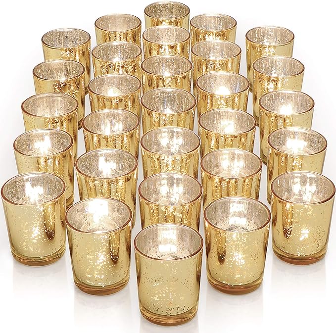 LETINE Gold Votive Candle Holders Set of 36 - Speckled Mercury Gold Glass Candle Holder Bulk - Ideal Fall Decor for Boho Wedding Centerpiece Table，Halloween & Thanksgiving Decorations Indoor