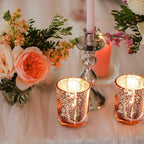 24 Pcs Rose Gold Votive Candle Holders, Speckled Mercury Rose Gold Glass Candle Holder Bulk for Wedding Centerpiece Table Decor, Tea Lights Candle Holder for Valentines Day Decor, Home Decor