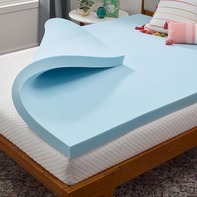 LINENSPA Memory Foam Mattress Topper - 3 Inch Gel Infused Memory Foam - Plush Feel - Cooling and Pressure Relieving - CertiPUR Certified - Dorm Room Essentials - Short Queen Size