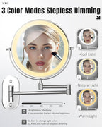 Wall Mounted Makeup Mirror with Light, 20X/1X 8'' Double Sided LED Magnifying Bathroom Lighted Vanity Mirror with Magnification, 3 Color Light up Touch Dimmable Extended Arm 360 Rotation