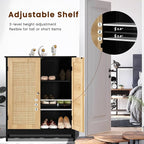 Iwell Storage Cabinet with Rattan Doors, Bathroom Storage Cabinet with Adjustable Shelf, Floor Cabinet for Living Room, Entryway, Kitchen, Home Office, Black