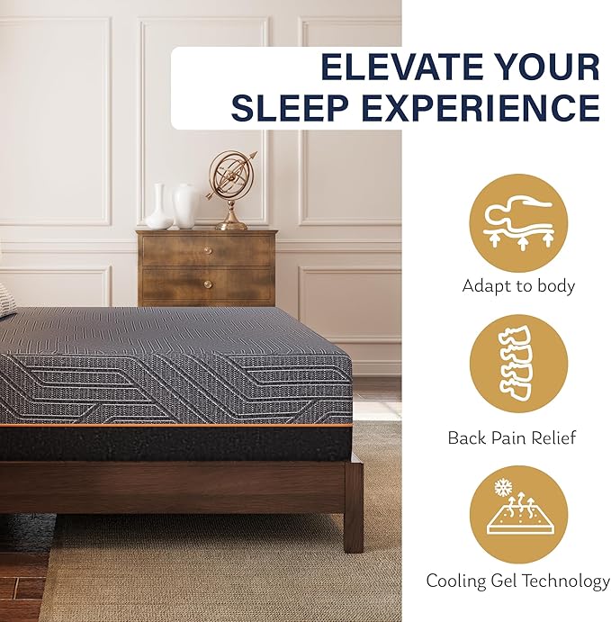 EGOHOME 14 Inch Twin XL Mattress, Copper Gel Memory Foam Mattress for Pain Relief, Therapeutic Mattress in a Box, CertiPUR-US Certified, Fiberglass Free Medium Mattress, Black
