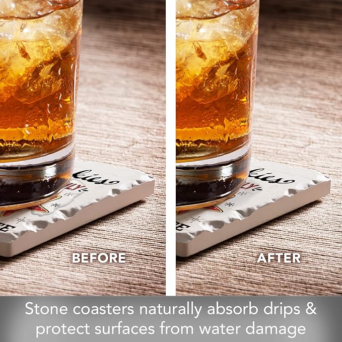 Thirstystone Holiday Treats 4 Pack Assorted Tumbled Tile Stone Coasters with Protective Cork Backing 4" Square Manufactured in The USA