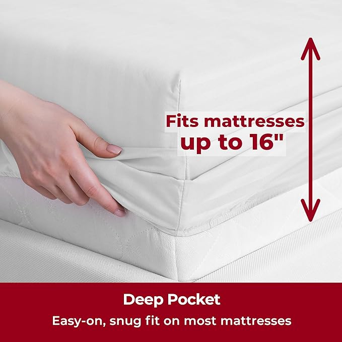 Mellanni Full Sheets Set - 4 PC Iconic Collection Bedding - Hotel Luxury, Extra Soft, Cooling Bed Sheets - Wrinkle, Fade, Stain Resistant (Full, Striped White)