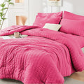 HYMOKEGE Hot Pink Twin Comforter Set Seersucker 5 Pieces, All Season Luxury Bed in a Bag for Bedroom, Bedding Set with Comforter, Sheets, Pillowcase & Sham