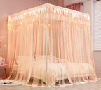 Mengersi Canopy Bed Curtains Twin Sizes,Bed Canopy for Girls Royal Luxurious Cozy Bed Drapes Girls Room Decor(Peach,Twin)