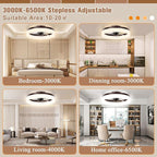 VOLISUN Low Profile Ceiling Fans with Lights and Remote,15.7in Modern Ceiling Fan Flush Mount, 3000K-6500K Dimmable Bladeless LED Fan Light,Brown Fandelier Ceiling Fans with Lights for Bedroom