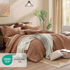 Monbix Twin XL Comforter Set Terracotta, Cationic Dyeing Bedding Set Reversible 5 Pieces, All Season Bed in a Bag with Comforter, Sheets, Pillowcase & Sham