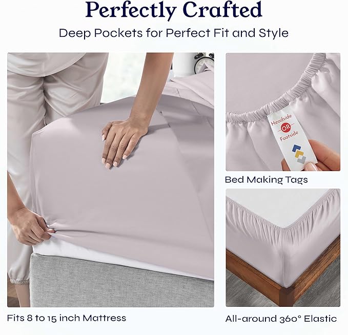 California Design Den Twin XL Sheet Sets - Soft 400 Thread Count Sateen, Natural 100% Cotton Sheets with Deep Pockets, Cooling and Durable Bedding Set - Dusky Lavender Grey