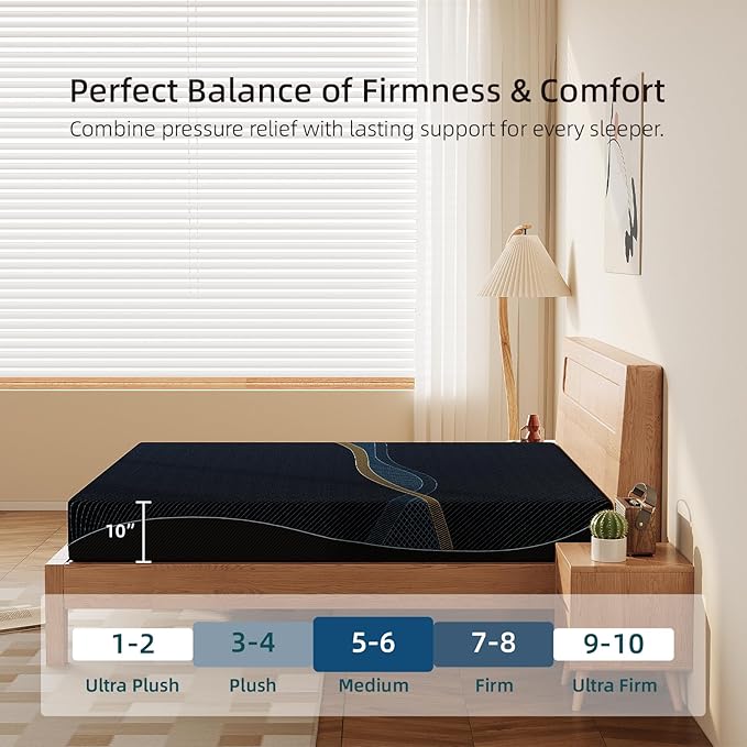 Crystli King Mattress 10 Inch, Gel Memory Foam King Size Mattresses, Activated Charcoal Infused, Medium Firm Bed Mattress in a Box for Pressure Relief, Fiberglass-Free, CertiPUR-US Certified, Black