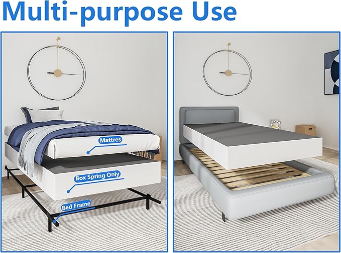 Qingzhou Box Spring Twin Bed Bases, 9 Inch High Metal Twin Box Spring Only, Heavy Duty Mattress Foundation with Fabric Cover, Easy Assembly, Quiet Noise Free, Non Slip, Black