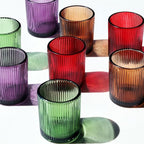 VOHO 4 Colors Ribbed Votive Candle Holders for Fall Decor, Set of 12 Tealight Candle Holder Easter/Halloween/Thanksgiving Decorations, Christmas Tea Light Candle Holder Glass Dining Table Centerpiece