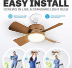 Bell+Howell Socket Breeze Socket Fan Light with Remote, Portable Small Ceiling Fans with Lights for Bedroom, Kitchen, Living Room, Ceiling Fan with Light 3500K, 1000 Lumens, Screws into E26/E27