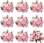 Hoteam 24 Bundles Artificial Peonies Flowers Wedding Faux Flowers Silk Peony Bouquet Bulk Bride Fake Florals Arrangements for Table Centerpieces Wedding Party Vase Decor (Light Pink, White)