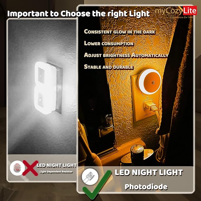 Amber Night Light Plug in, Dusk to Dawn Sensor, Blue Light Blocking, Automatic Nightlight, Energy Efficient, 2 Pack LED Night Lights Plug into Wall, for Bathroom, Bedroom, Kitchen, Hallway, Stairway