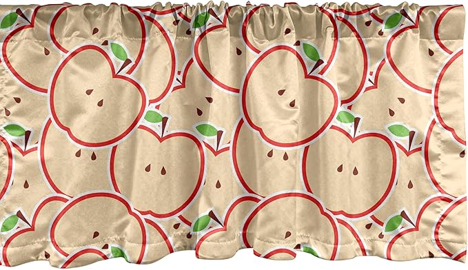 Ambesonne Fruits Window Valance, Modern Illustration Fruit from Abstract Cartoon Drawing Outline Look, Curtain Valance for Kitchen Bedroom Decor with Rod Pocket, 42" x 12", Apple Green Beige and Red