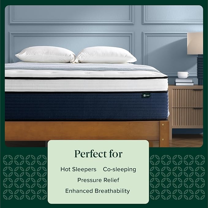 ZINUS 14 Inch Cooling Comfort Support Hybrid Mattress [New Version], Queen, Fiberglass Free, Medium Plush, Cooling Motion Isolation, Certified Safe Foams & Fabric, Mattress in A Box