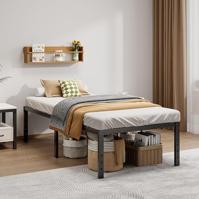 Metal Bed Frame Twin Size - 18 Inch Heavy-Duty Twin Platform Bed Frame No Box Spring Needed, Easy Assembly, Noise-Free, Sturdy Mattress Foundation, Underbed Storage Space