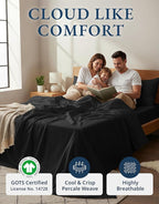 LANE LINEN 100% Organic Cotton Bed Sheets Extra Long Twin, Soft & Comfy Fully Elasticized Percale Perfect for Hospital Bed & Dorm Room, Low Pilling Machine Washable Twin XL Sheet- Black