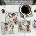 Thirstystone Brown Hat Snowman 4 Pack Assorted Tumbled Tile Stone Coasters with Protective Cork Backing 4" Square Manufactured in The USA