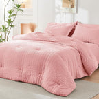 HYMOKEGE Rose Pink Twin XL Comforter Set Seersucker 5 Pieces, All Season Luxury Bed in a Bag for Bedroom, Bedding Set with Comforter, Sheets, Pillowcase & Sham