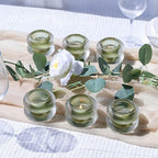 Woho Ribbed Glass Votive Candle Holders Set of 6, Vintage Tealight Candle Holder for Wedding Decor, Elegant Tea Lights Candle Holder for Dinner Table/Christmas Decorations(Green, 2.1" H X 2.75" D)