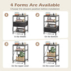 SUPERJARE Night Stand with Charger Station, 27.7 Inch Tall Nightstand with Adjustable Fabric Drawer, Bed Side Table, Fabric Drawer Dresser for Bedroom, Living Room, Charcoal Gray and Black