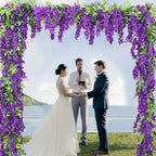 Wisteria Artificial Flowers Garland, 4Pcs Total 28.8ft Silk Faux Wisteria Vine Kit, Hanging Flower Plant for House Outdoor Garden Ceremony Outside Wedding Arch Floral Decor (4, Purple)