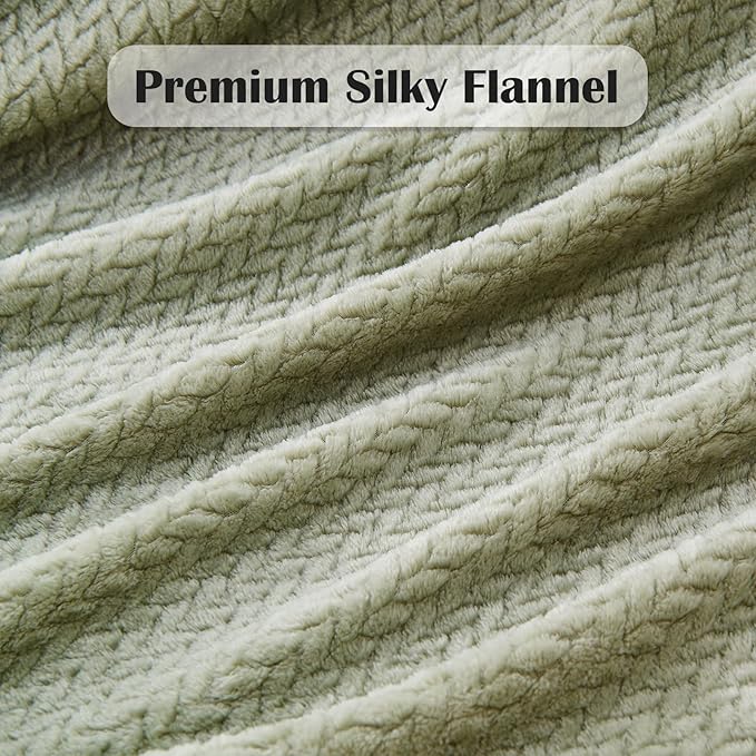 NEWCOSPLAY Super Soft King Blanket Sage Green Premium Silky Flannel Fleece Leaves Pattern Lightweight Bed Blanket All Season Use (Sage Green, King(90"x110"))