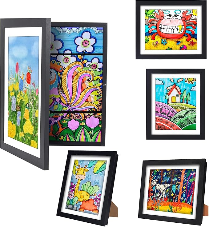 [3-Pack] Kids Artwork Frames Changeable - Front Opening Holds 150,Children Art Projects Kids Art Frames,10x12.5 Child Picture Frame for Display,With Storage(Wood)