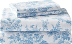Laura Ashley - Flannel Sheets King Size, Anti-Pilling & Wrinkle Resistant Cotton, Touchably Soft for All-Season Comfort - Bed Sheets with Matching Pillowcases & Fitted Sheet (Vanessa Blue)