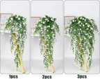 RECUTMS Artificial Hanging Plants Fake Hanging Plant Faux Eucalyptus Leaf Greenery Vine Outdoor UV Resistant Plastic Plants Home Garden Wedding Party Indoor Outdoor Decorations(White)