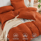 HYMOKEGE Burnt Orange California King Comforter Set Seersucker 7 Pieces, All Season Luxury Bed in a Bag for Bedroom, Bedding Set with Comforters, Sheets, Pillowcases & Shams