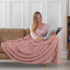Tuddrom Decorative Extra Soft Faux Fur Blanket Queen Size 80"x90",Solid Reversible Fuzzy Fluffy Plush Fleece Comfy Microfiber Fur Blanket for Couch Sofa Bed,Peach Whip