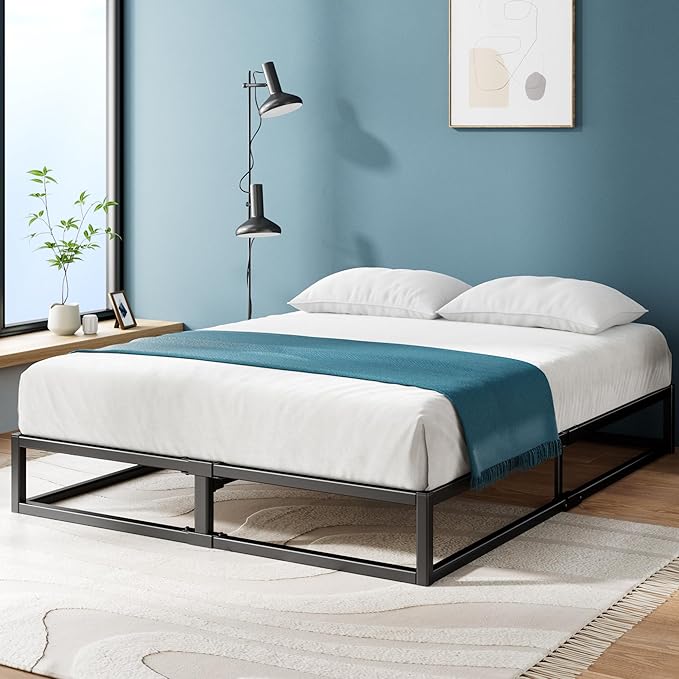 Zinus Joseph 10 Inch Platform Bed Frame, Wood Slat Support, No Box Spring Needed, Eco Friendly WonderBox(TM) Packaging, Easy Assembly, Black, Queen