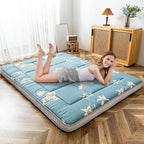 MAXYOYO Floral Printed Futon Mattress, Padded Japanese Floor Mattress Quilted Bed Mattress Topper, Extra Thick Folding Sleeping Pad Breathable Floor Lounger Guest Bed for Camping Couch, Queen Size