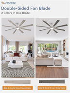 ZMISHIBO 80 inch Brushed Nickel Modern Ceiling Fans with Lights and Remote, Indoor/Outdoor Ceiling Fan for Living Room Patio, 6 Speed Reversible Quiet DC Motor, 3 CCT, Dual Finish Blades
