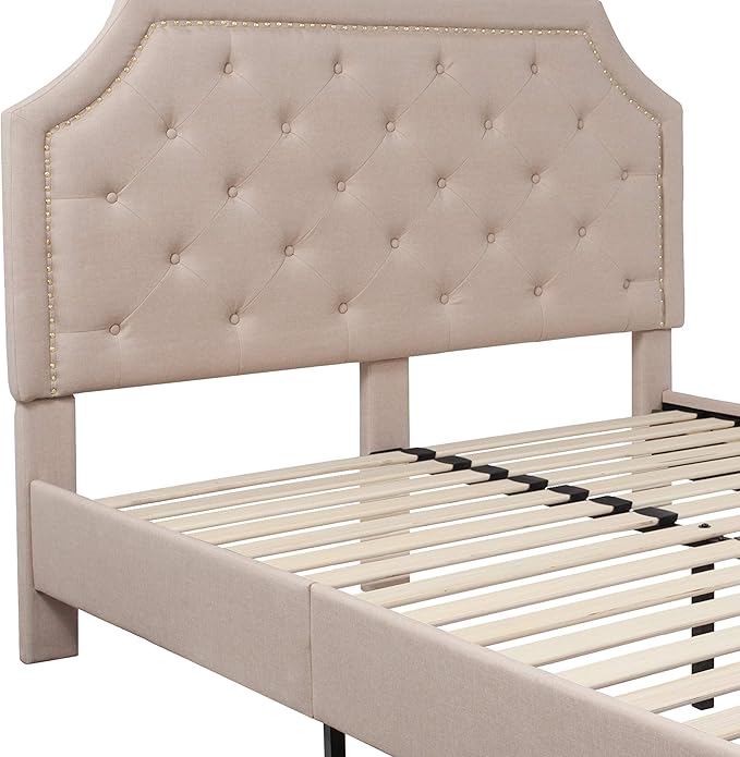 Flash Furniture Brighton Queen Size Tufted Upholstered Platform Bed in Beige Fabric