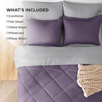 Bedsure Twin Comforter Set - 5 Pieces Reversible Grayish Purple Bedding, Twin Size Bed Set for All Seasons, Bed in a Bag with Down Alternative Comforter, Sheets, Pillowcase & Sham